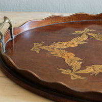 Mahogany Inlaid Serving Tray Oval Shape Circa 1910