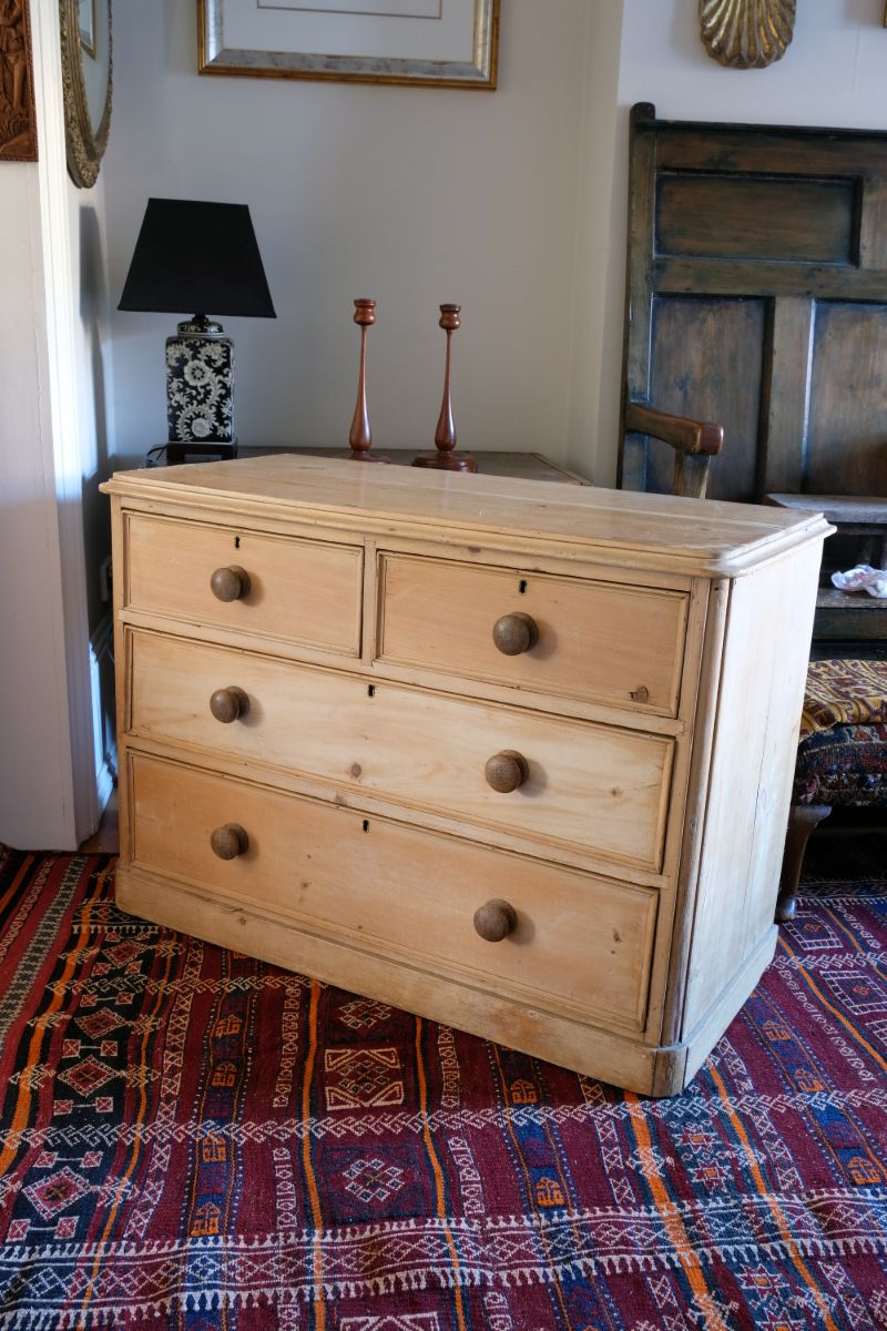 Antique Pine Chest Of Drawers On Pedestal Base