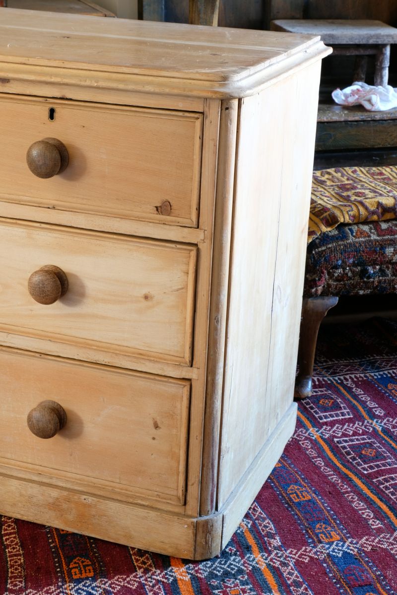 Antique Pine Chest Of Drawers On Pedestal Base