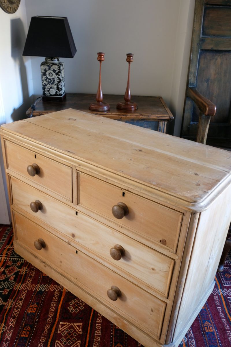 Antique Pine Chest Of Drawers On Pedestal Base