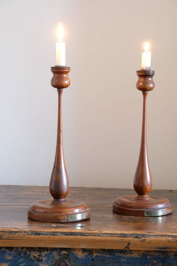 Candlesticks made from teak of HMS Terrible 1895 with brass plaque