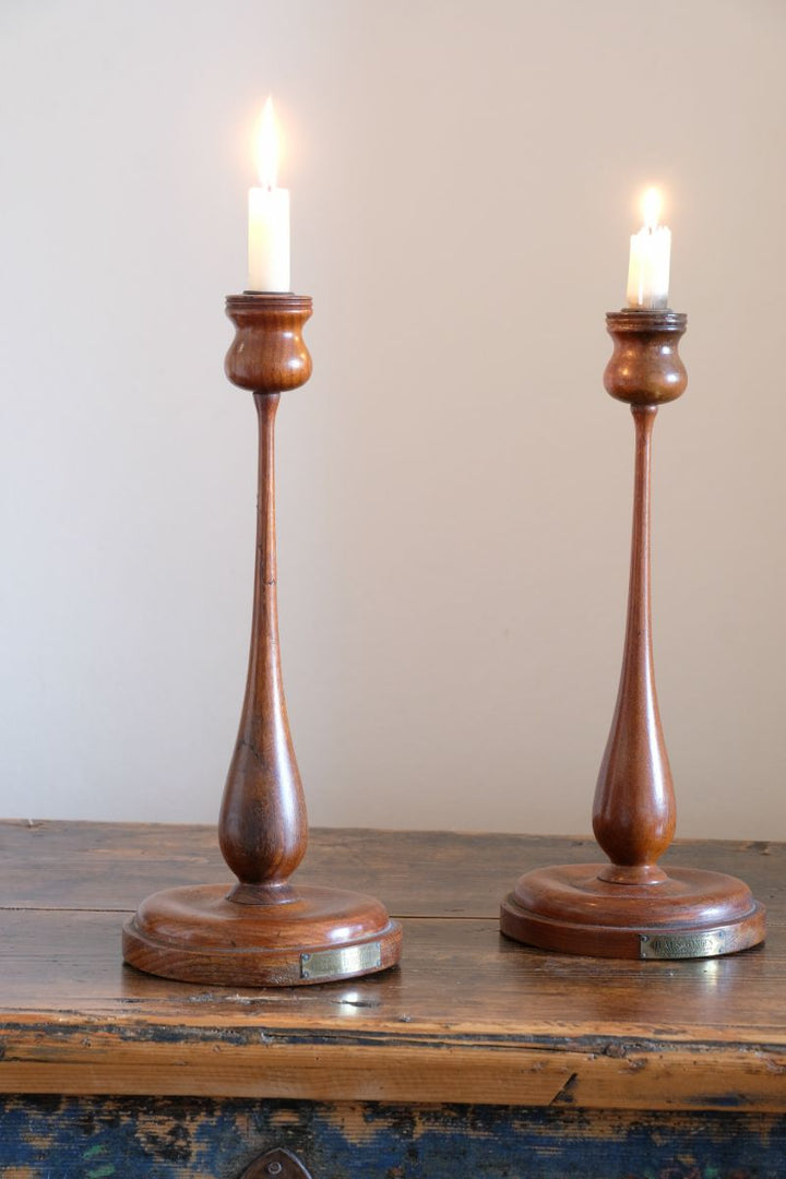 Candlesticks made from teak of HMS Terrible 1895 with brass plaque