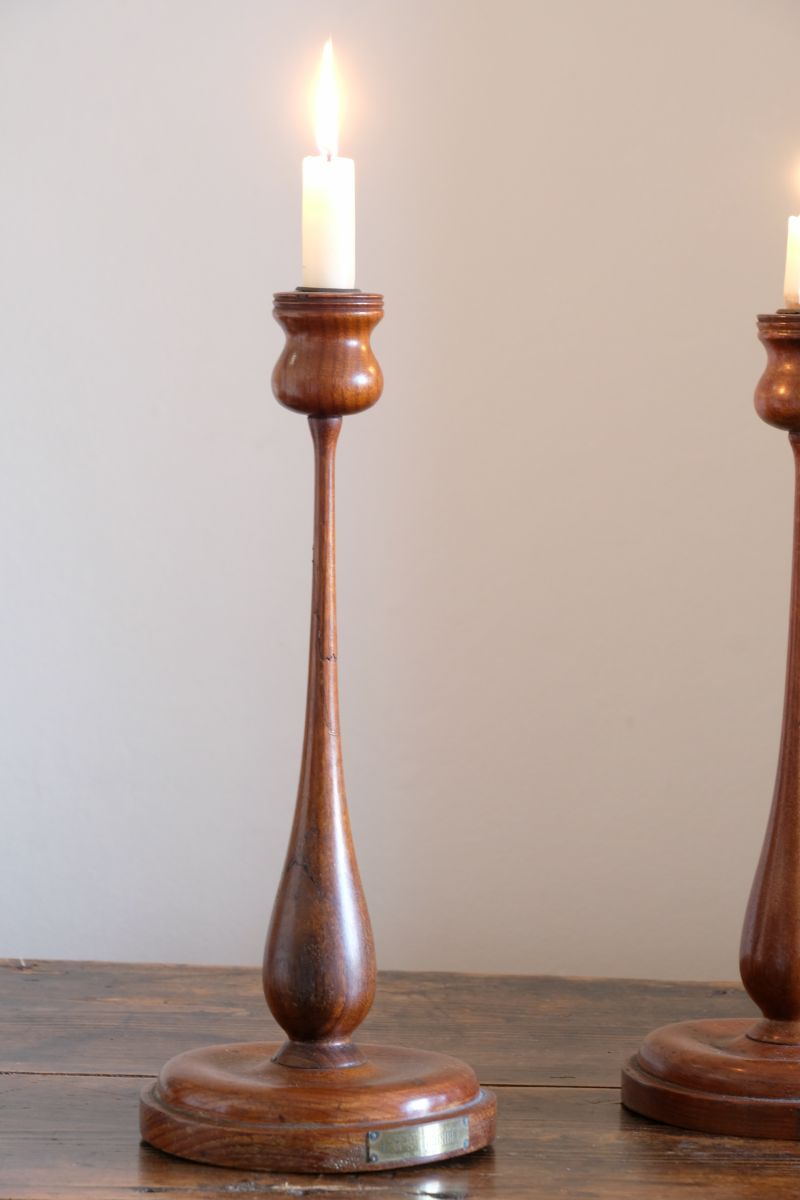 Pair Of Candlesticks Made From Teak Of H.M.S Terrible 1895