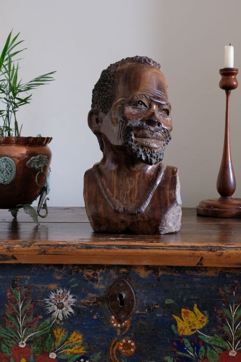 Carved Hardwood Sculpture Bust Of An African Man