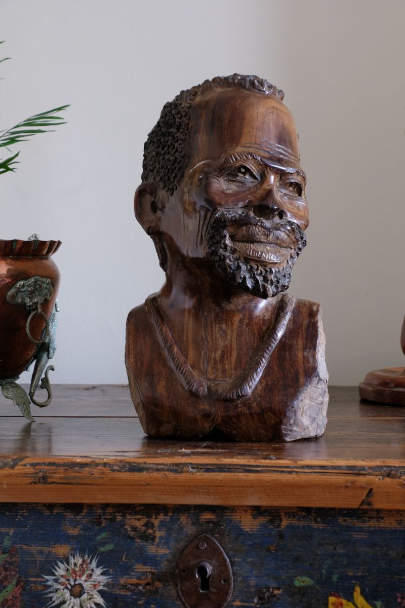 Carved Hardwood Sculpture Bust Of An African Man