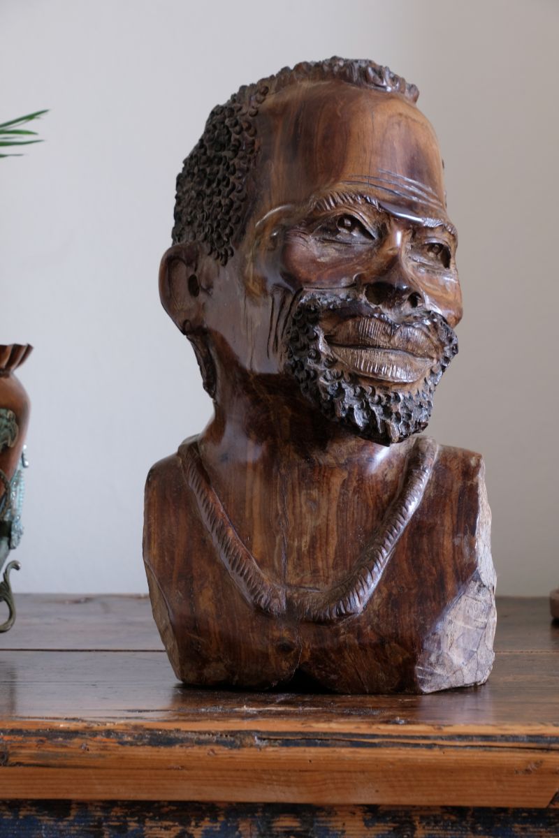 Carved Hardwood Sculpture Bust Of An African Man