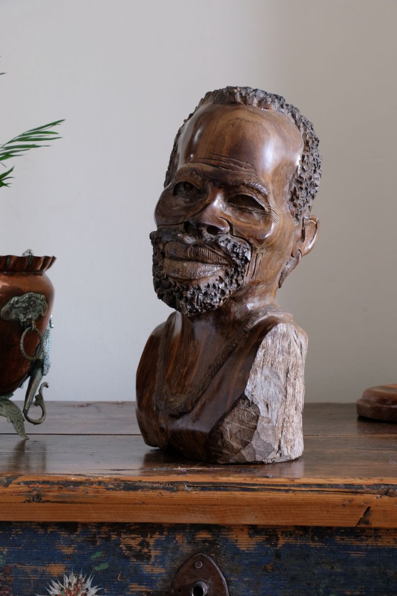 Carved Hardwood Sculpture Bust Of An African Man