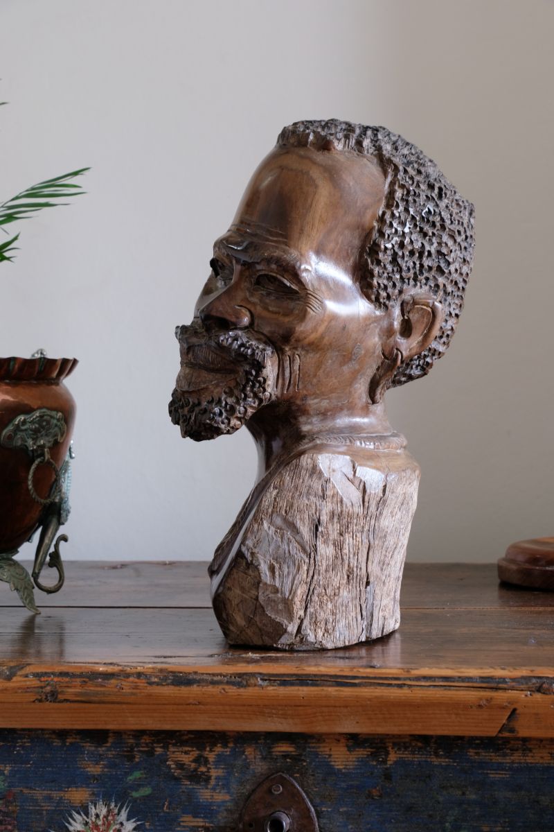 Carved Hardwood Sculpture Bust Of An African Man