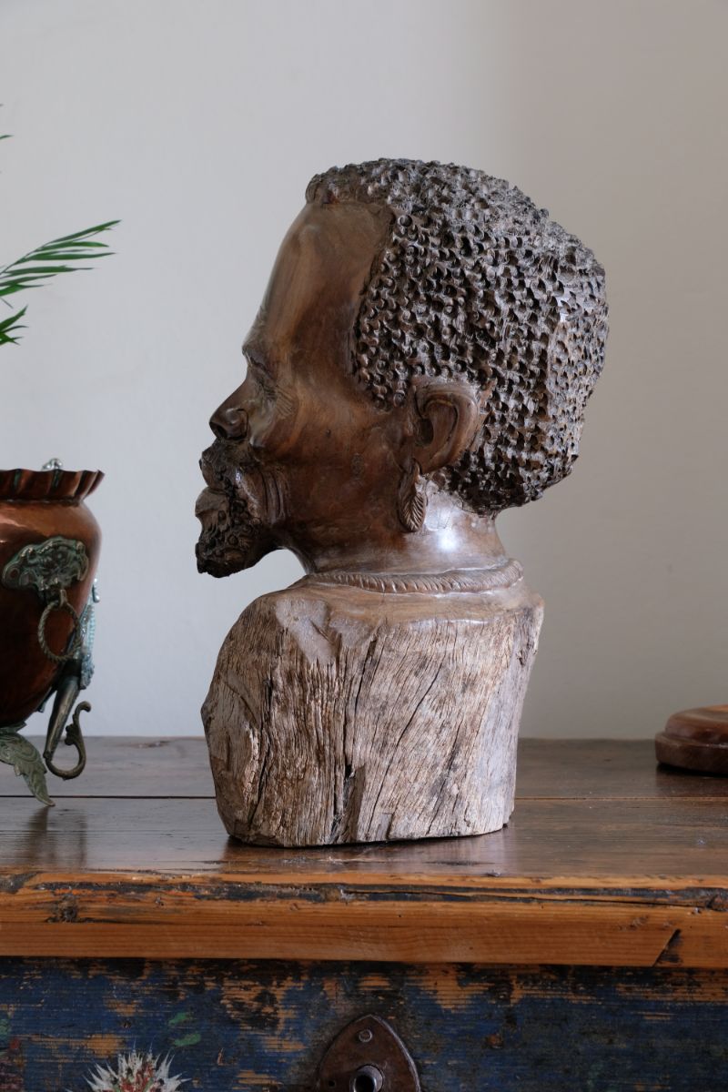 Carved Hardwood Sculpture Bust Of An African Man