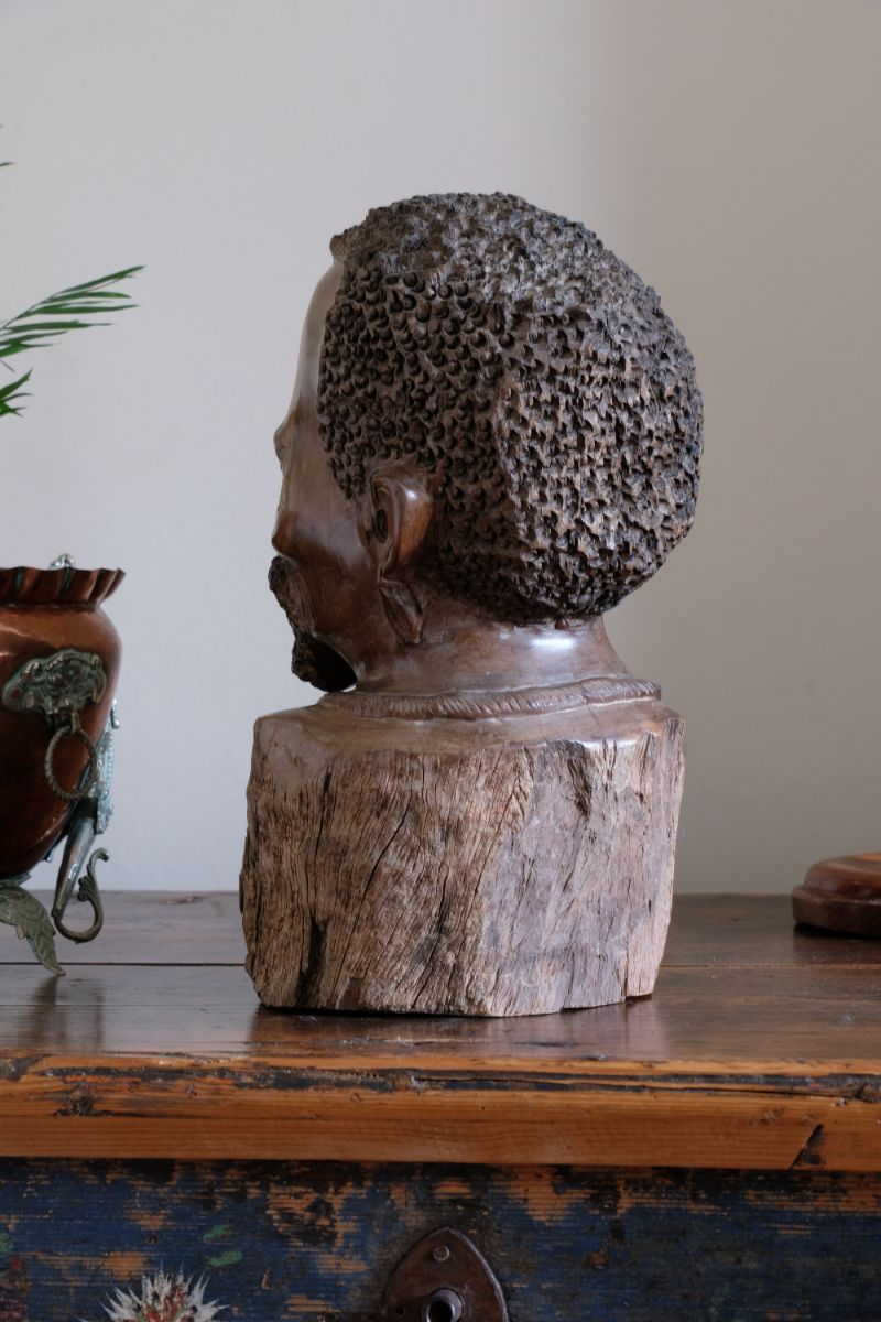 Carved Hardwood Sculpture Bust Of An African Man