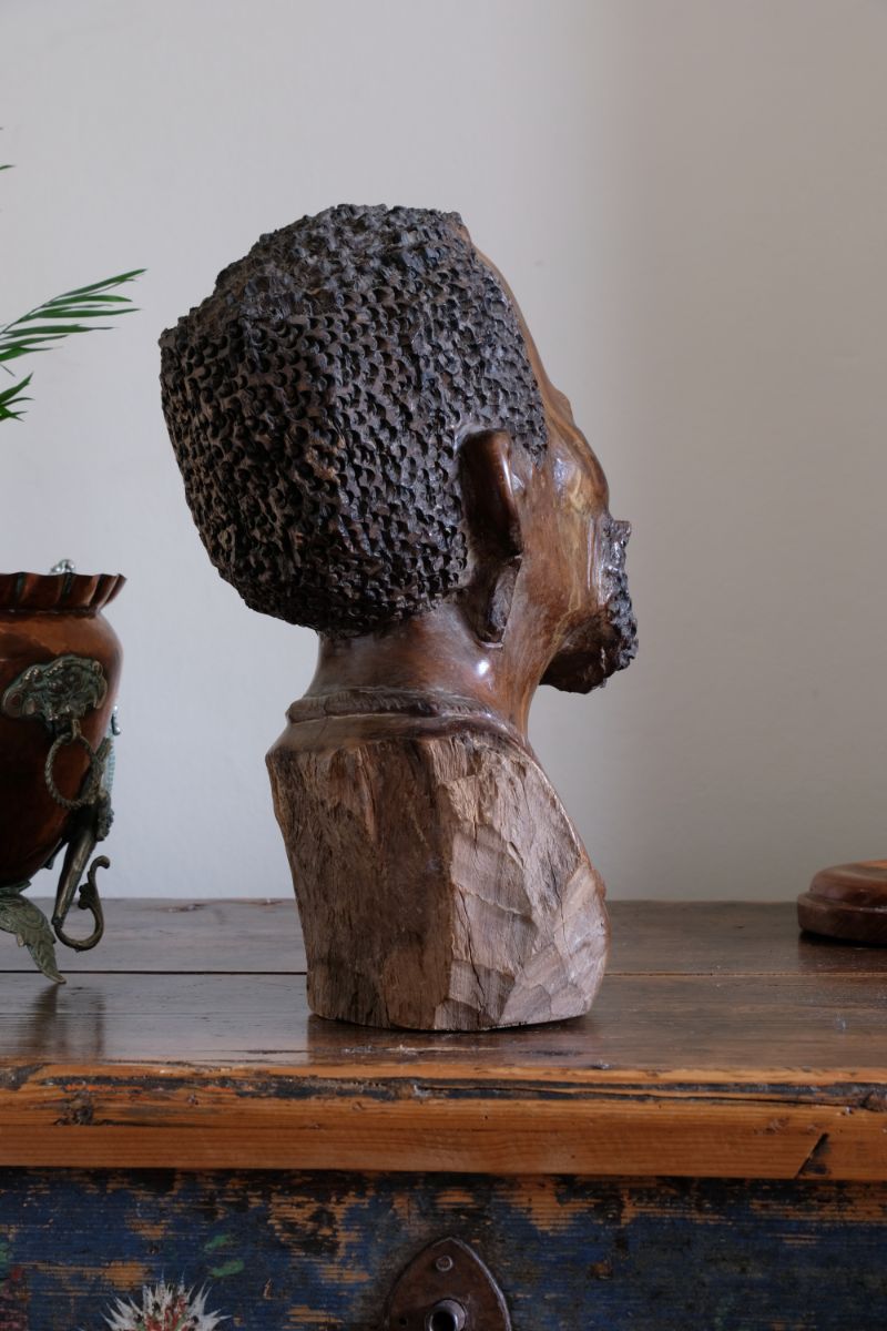 Carved Hardwood Sculpture Bust Of An African Man