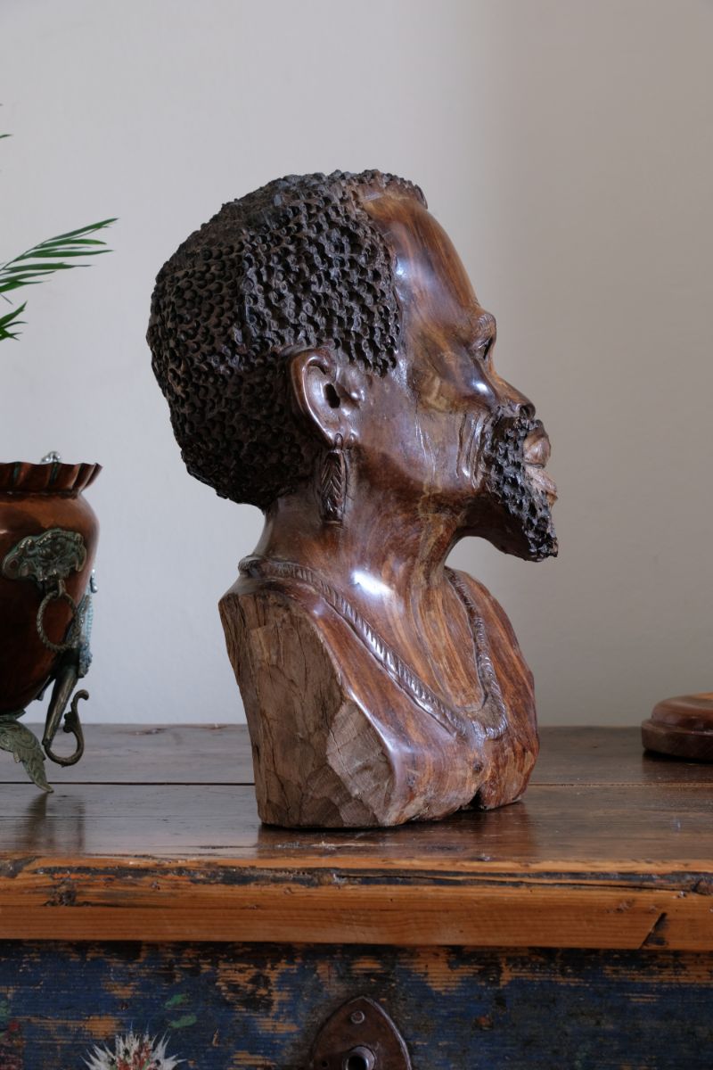 Carved Hardwood Sculpture Bust Of An African Man