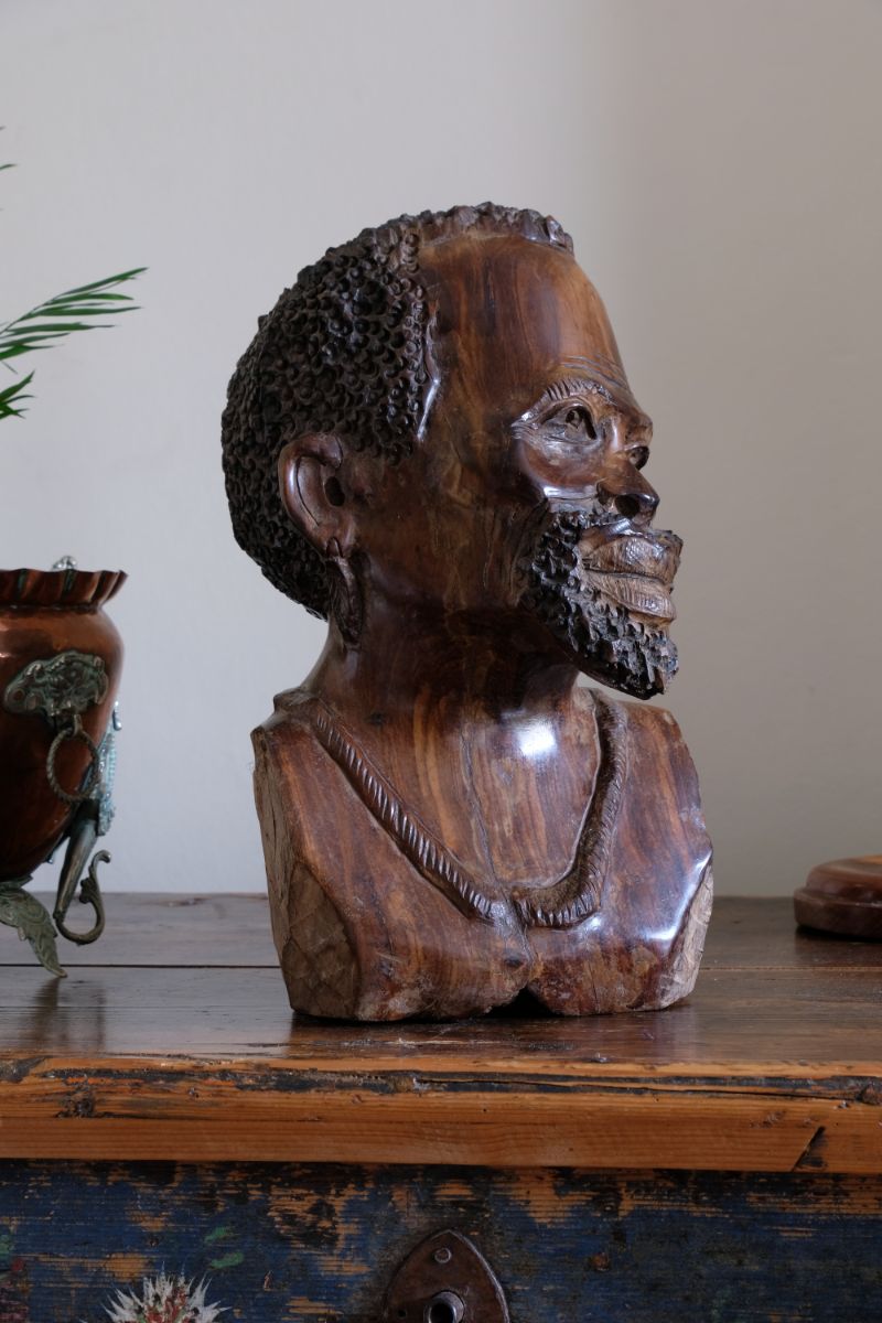 Carved Hardwood Sculpture Bust Of An African Man