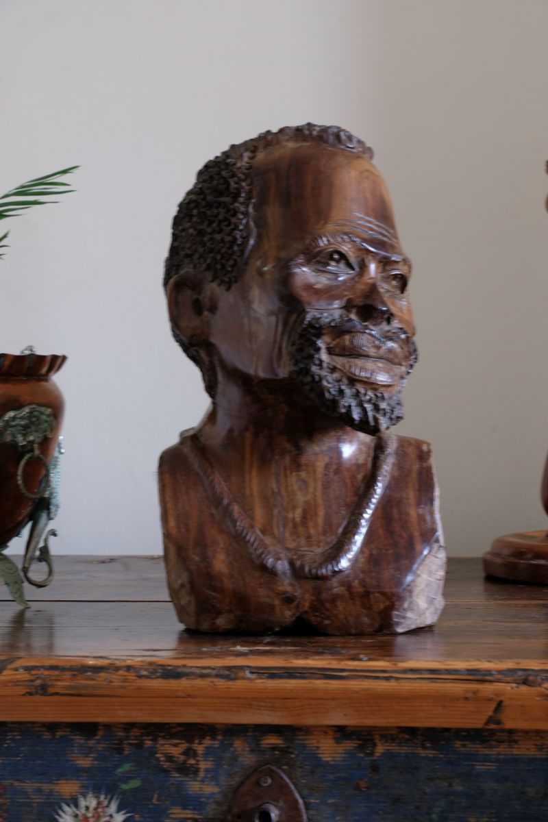 Carved Hardwood Sculpture Bust Of An African Man