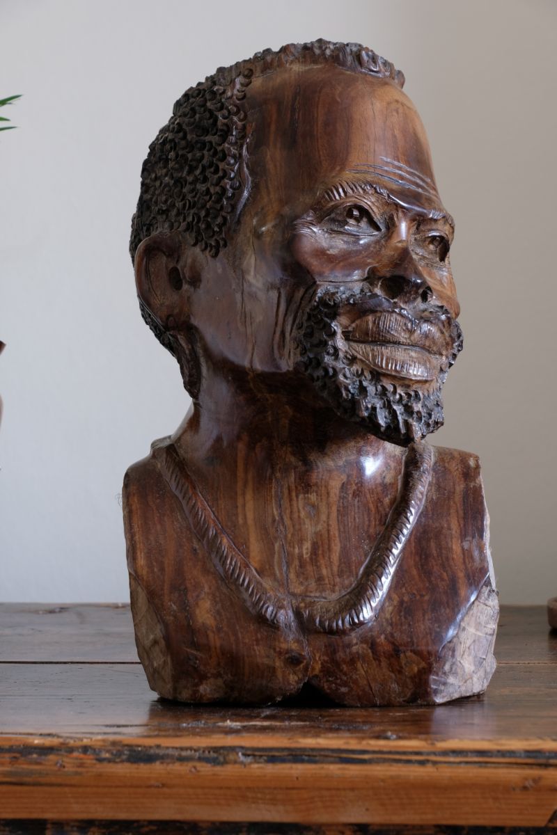 Carved Hardwood Sculpture Bust Of An African Man