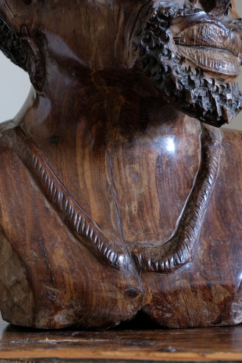 Carved Hardwood Sculpture Bust Of An African Man