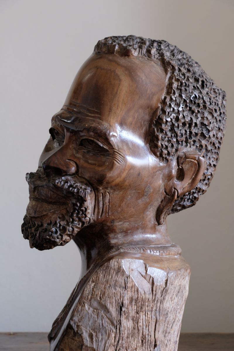 Carved Hardwood Sculpture Bust Of An African Man