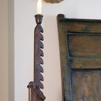 Rare Arts & Crafts Carved Oak Ratchet Adjustable Candle Stand