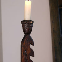 Rare Arts & Crafts Carved Oak Ratchet Adjustable Candle Stand