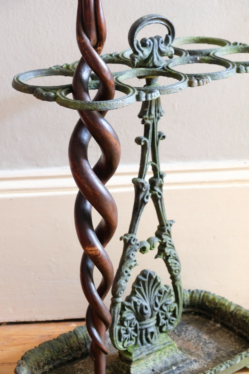 Mahogany walking stick in the form of entwined snakes