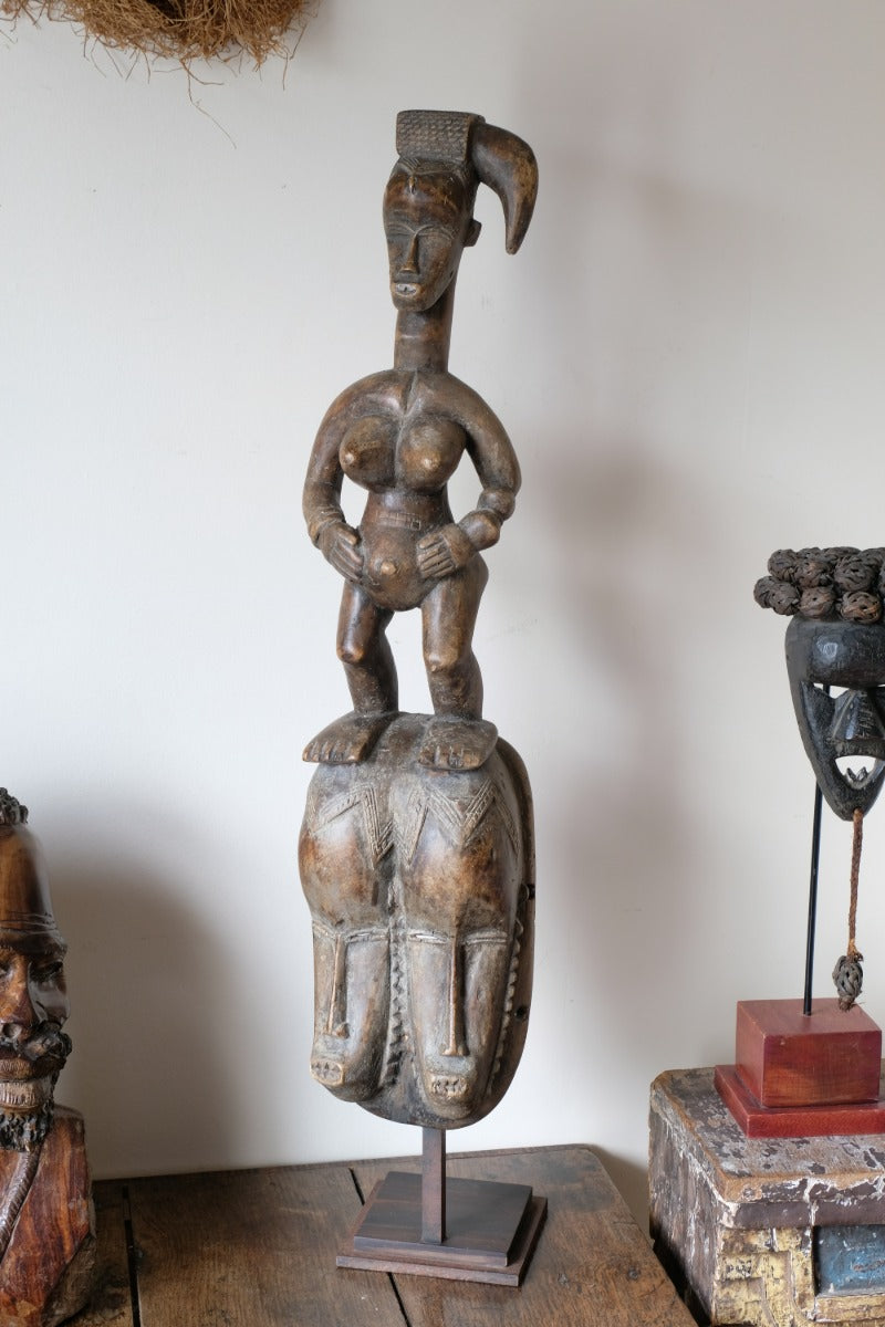 Carved African Guro (Gouru) Fertility Figure Sculpture On Stand