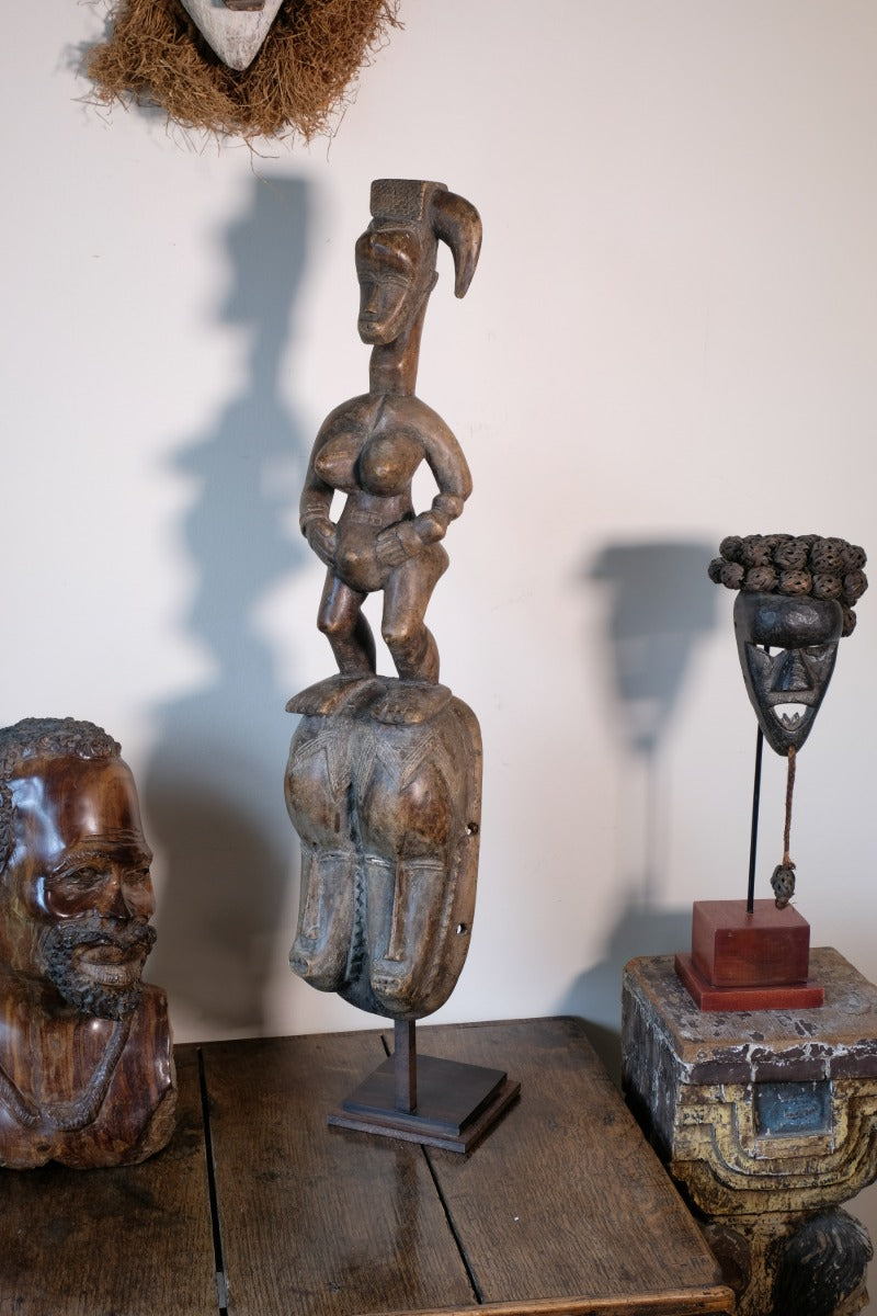 Carved African Guro (Gouru) Fertility Figure Sculpture On Stand