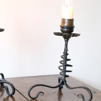 Pair Of Arts & Crafts Wrought Iron Candle Sticks