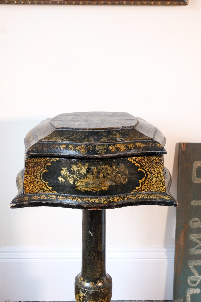Chinoiserie Teapoy table with a serpentine sarcophagus-shaped top