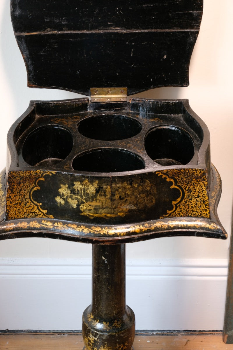 Chinoiserie Teapoy table with a serpentine sarcophagus-shaped top