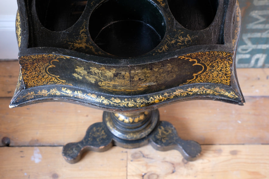Chinoiserie Teapoy table with a serpentine sarcophagus-shaped top