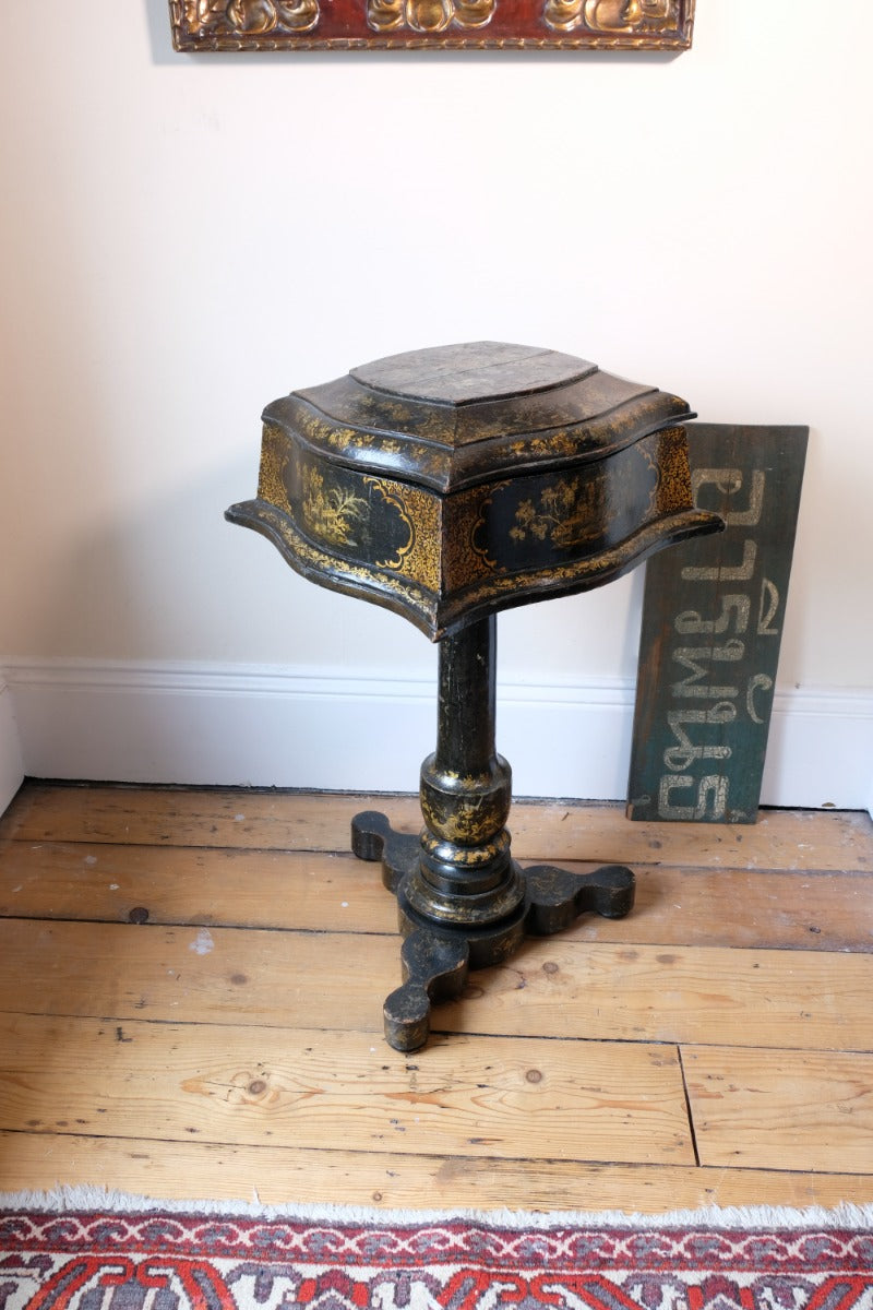 Paper Mache Chinoiserie Table & Storage Box Circa 19th Century