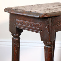 17th Century Oak Jointed Stool With Carved Frieze Over Reeded Border