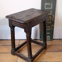 17th Century Oak Jointed Stool With Carved Frieze Over Reeded Border