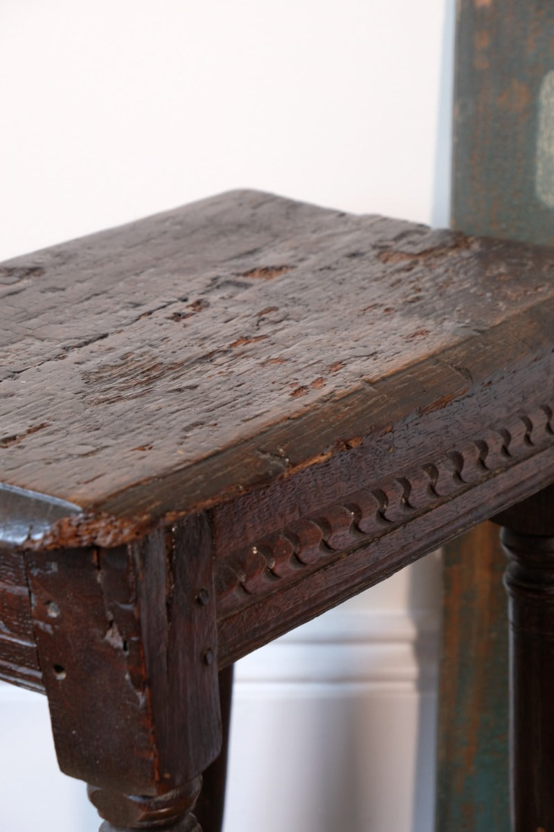 17th Century Oak Jointed Stool With Carved Frieze Over Reeded Border