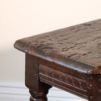 17th Century Oak Jointed Stool With Carved Frieze Over Reeded Border