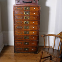 Bank Of Mahogany Drawers With Flush Brass Handles & Name Plates