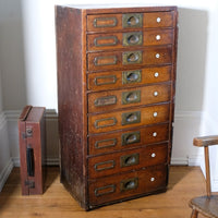 Bank Of Mahogany Drawers With Flush Brass Handles & Name Plates