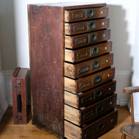 Bank Of Mahogany Drawers With Flush Brass Handles & Name Plates