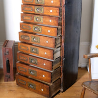 Bank Of Mahogany Drawers With Flush Brass Handles & Name Plates