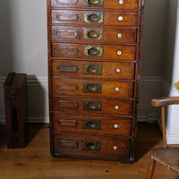 Bank Of Mahogany Drawers With Flush Brass Handles & Name Plates