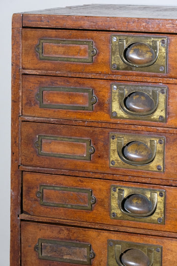 Bank Of Mahogany Drawers With Flush Brass Handles & Name Plates