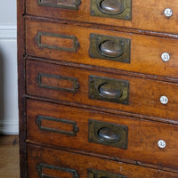 Bank Of Mahogany Drawers With Flush Brass Handles & Name Plates