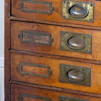 Bank Of Mahogany Drawers With Flush Brass Handles & Name Plates