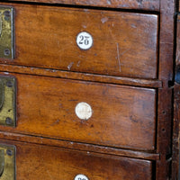 Bank Of Mahogany Drawers With Flush Brass Handles & Name Plates