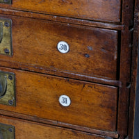 Bank Of Mahogany Drawers With Flush Brass Handles & Name Plates