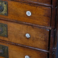 Bank Of Mahogany Drawers With Flush Brass Handles & Name Plates