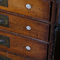 Bank Of Mahogany Drawers With Flush Brass Handles & Name Plates