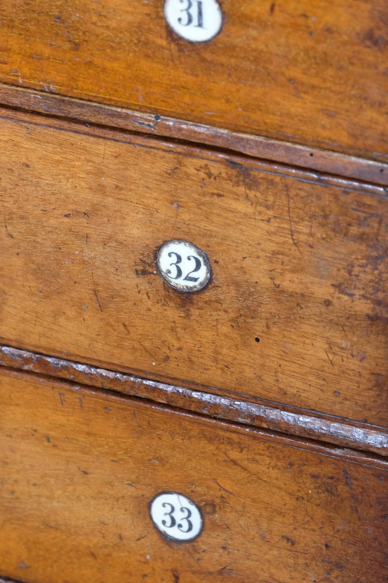 Bank Of Mahogany Drawers With Flush Brass Handles & Name Plates