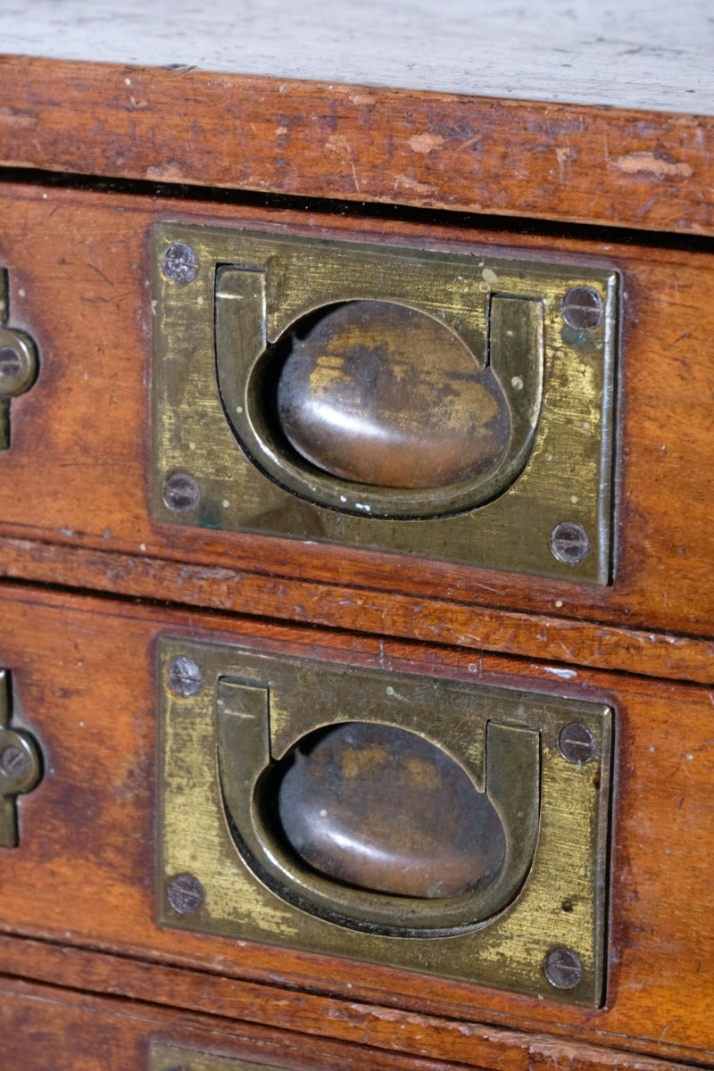 Bank Of Mahogany Drawers With Flush Brass Handles & Name Plates