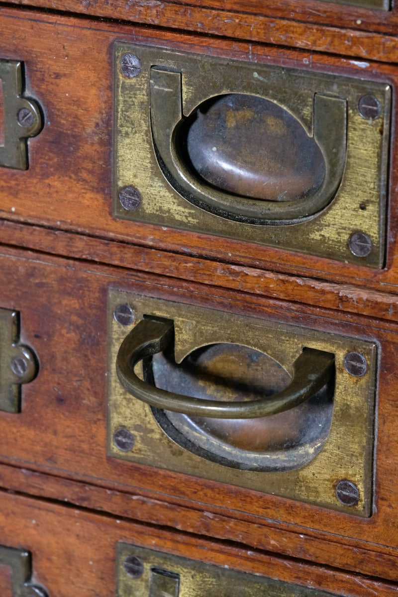 Bank Of Mahogany Drawers With Flush Brass Handles & Name Plates